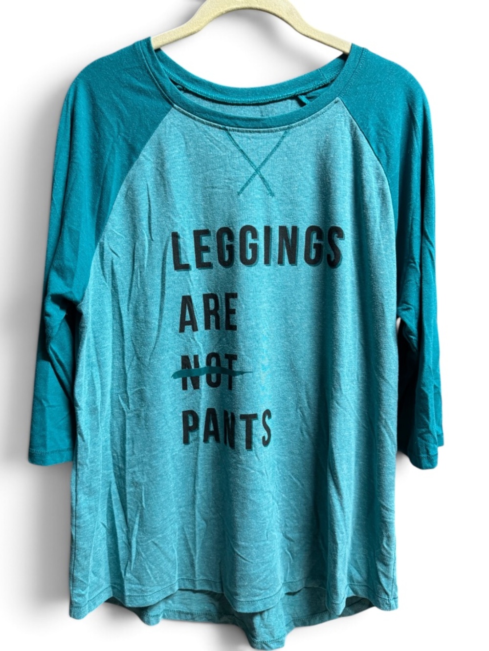 Athletic Works Leggings Are Not Pants Graphic Top XL Teal 3/4 Sleeve